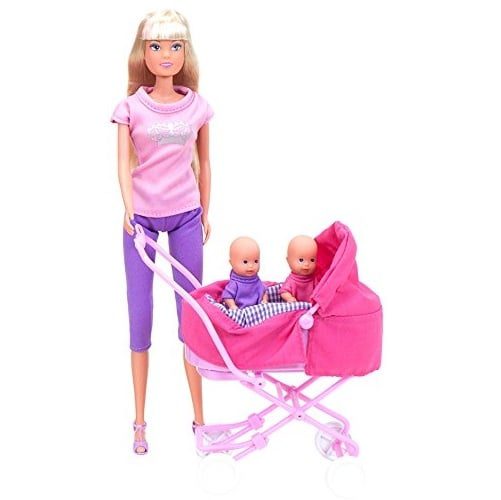 Papusa Steffi Love Mama Gemeni cu Set Carucior Mov si Accesorii Pentru Ingrijire