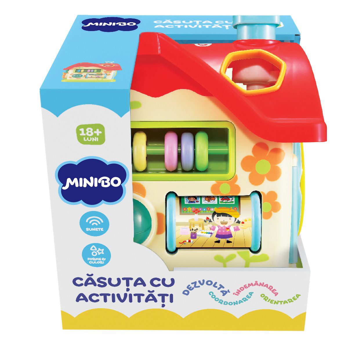 Jucarie educativa Minibo Casuta activitati cu sortator litere si rotite
