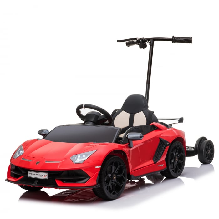 Masinuta electrica Lamborghini Aventador Svj rosie 2 in 1 cu hoverboard