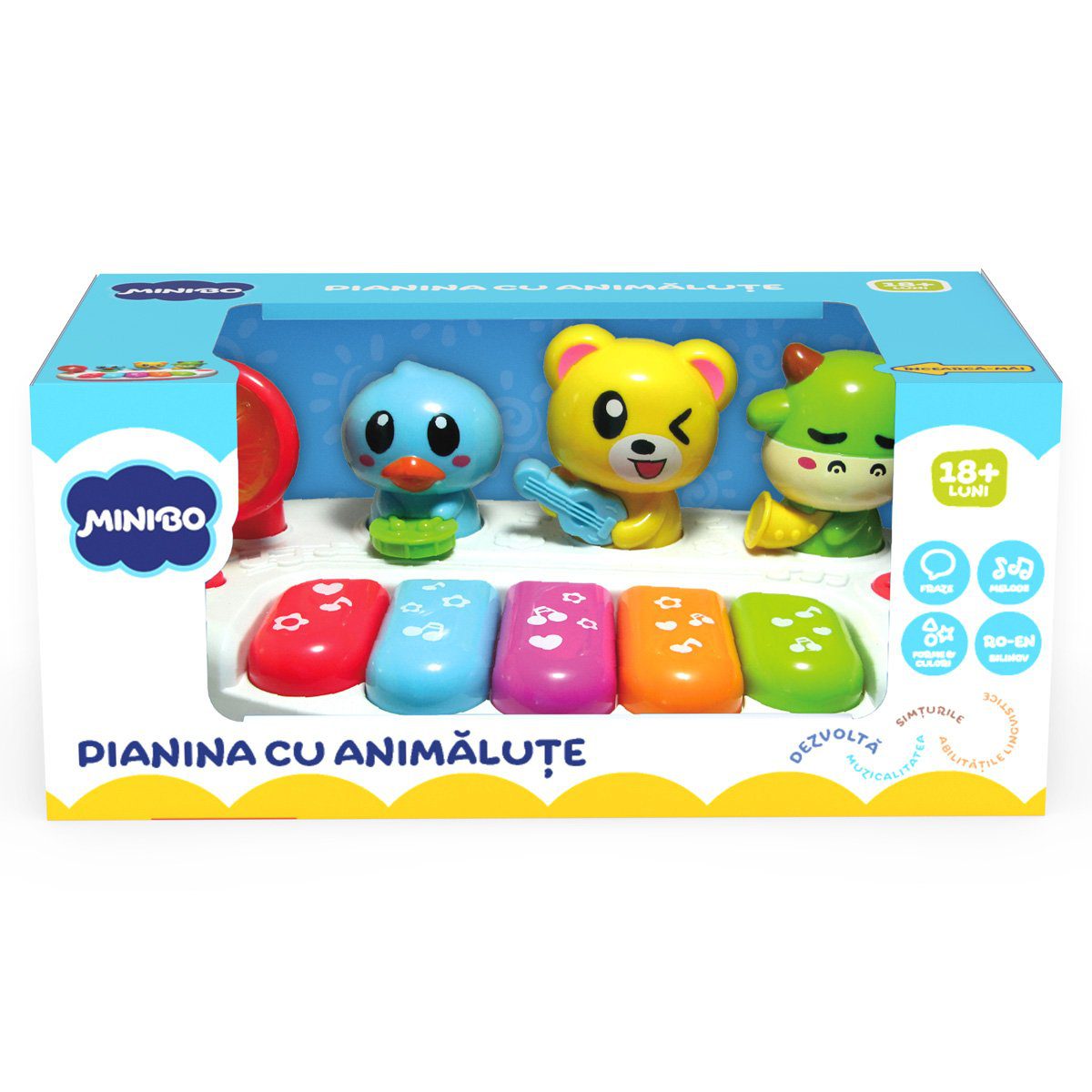 Pianina interactiva Minibo cu animale si melodii educative pentru bebelusi